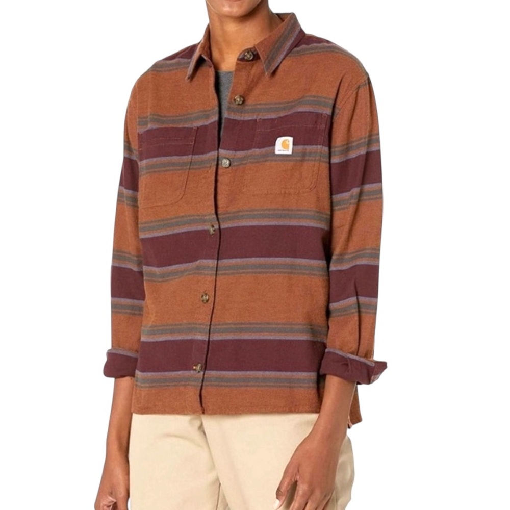 Carhartt Women's Flannel Shirt Rugged Flex Loose Fit Sz 20 XXL Brown MaroonPlaid